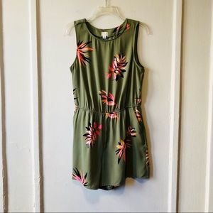 Olive Romper with Bright Pattern